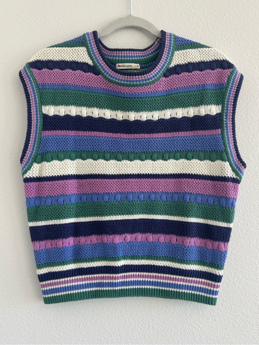 Marine Layer Rory Crochet Vest Cool Stripe - Picture 2 of 5